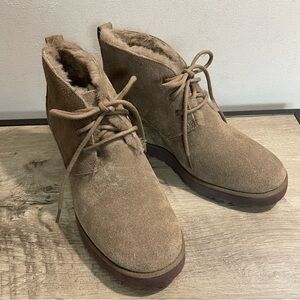 NEW! Women's UGG Taupe Beige SHEEPSKIN Suede WEDGE Ankle BOOTIES Boots  10